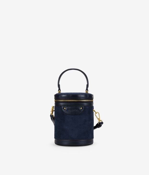 Bolso bandolera azul con asa de mano y grabado - Imagen 1
