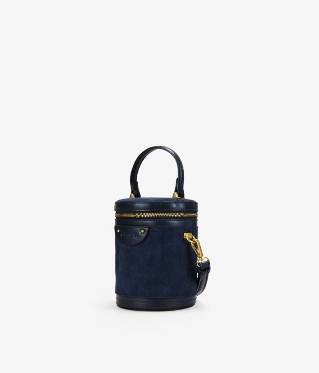 Bolso bandolera azul con asa de mano y grabado - Imagen 2