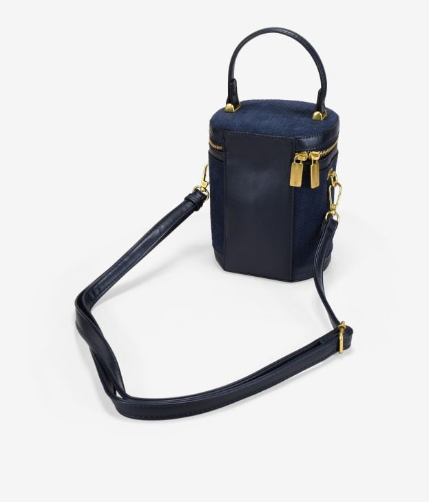 Bolso bandolera azul con asa de mano y grabado - Imagen 3