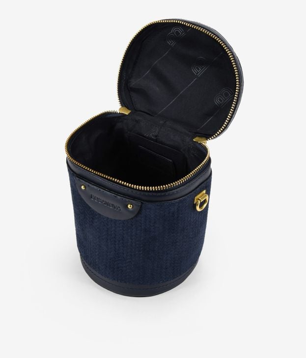 Bolso bandolera azul con asa de mano y grabado - Imagen 4