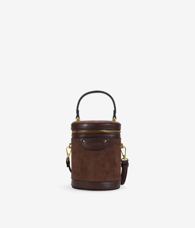 Bolso bandolera marrón con asa de mano y grabado - Imagen 1