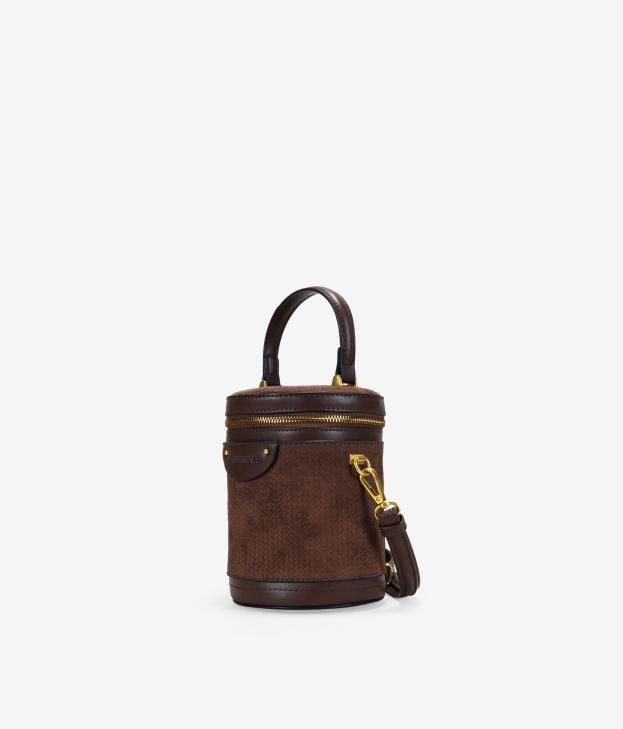 Bolso bandolera marrón con asa de mano y grabado - Imagen 2
