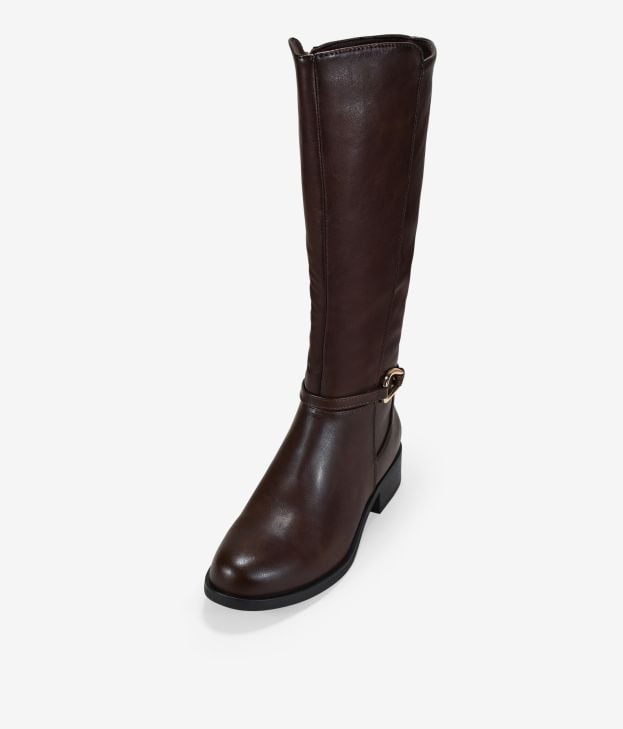 Botas altas marrones planas con aplique de metal - Imagen 5