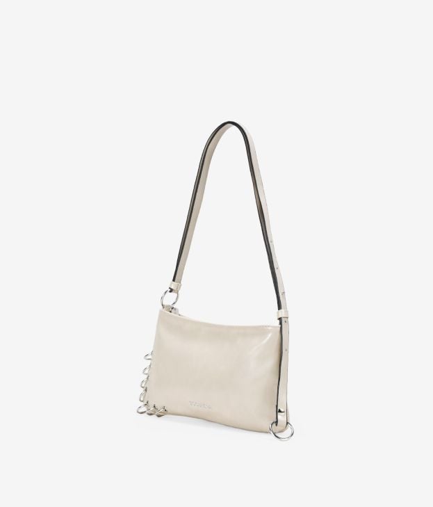 Bolsa de ombro pequena bege com argolas de metal - Imagen 2
