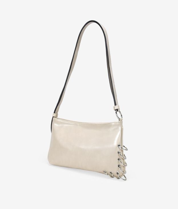 Bolsa de ombro pequena bege com argolas de metal - Imagen 3