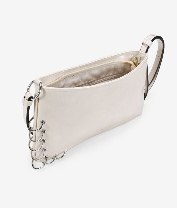 Bolsa de ombro pequena bege com argolas de metal - Imagen 4