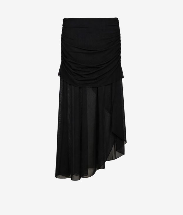 Long, asymmetrical, semi-transparent black skirt - Imagen 1