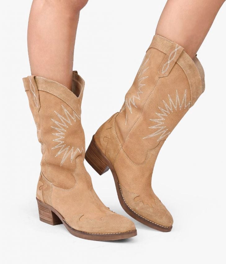 Sand leather split cowboy boots