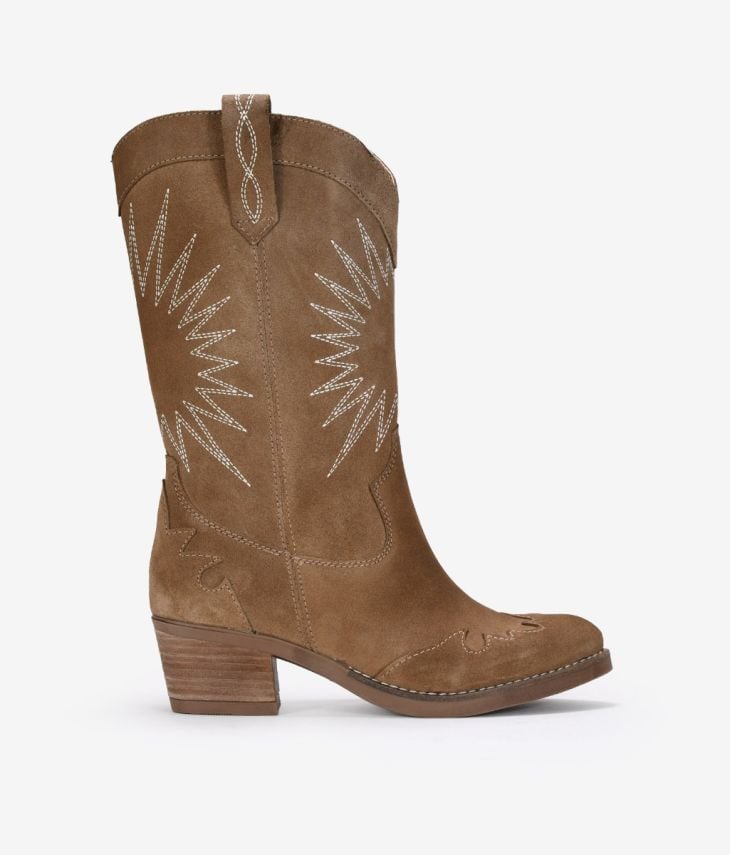 Taupe leather cowboy boots