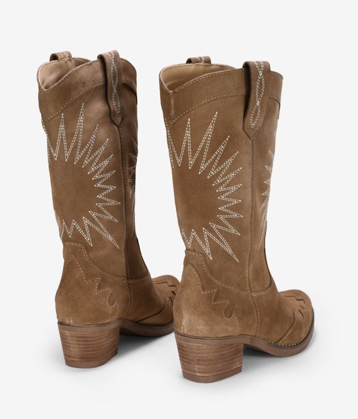 Taupe leather cowboy boots