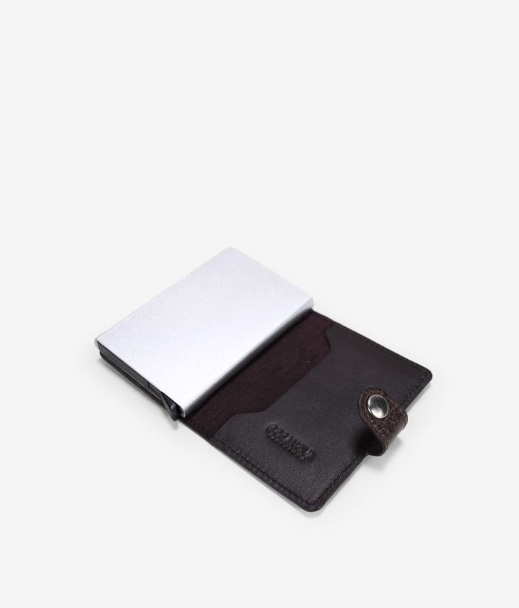 Brown engraved leather automatic card holder