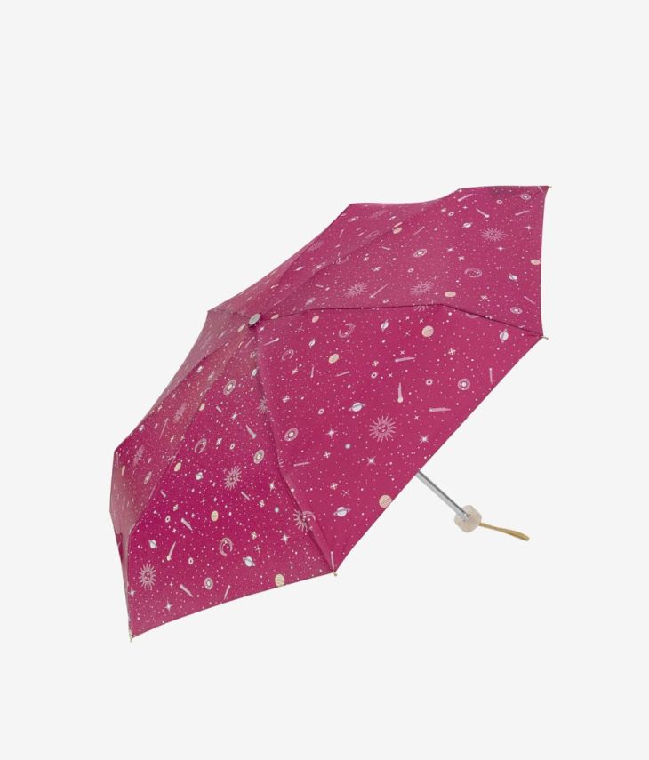 Paraguas pequeño rosa con astros