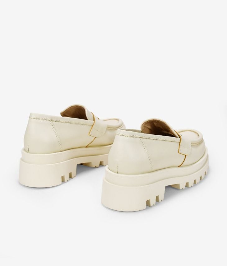 Beige leather loafers with double sole