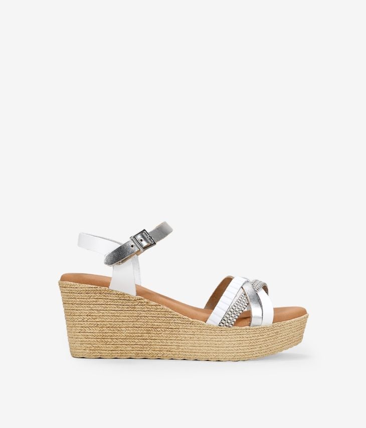 White leather wedge sandals