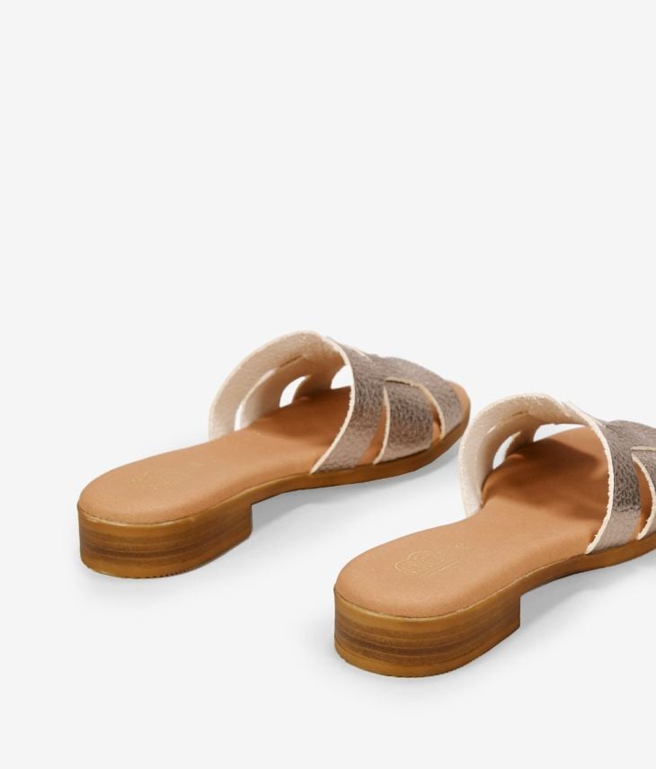 Sandales plates en cuir métallisé