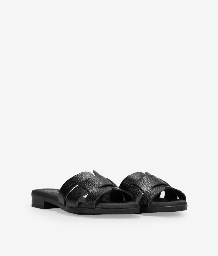 Sandales plates en cuir noir