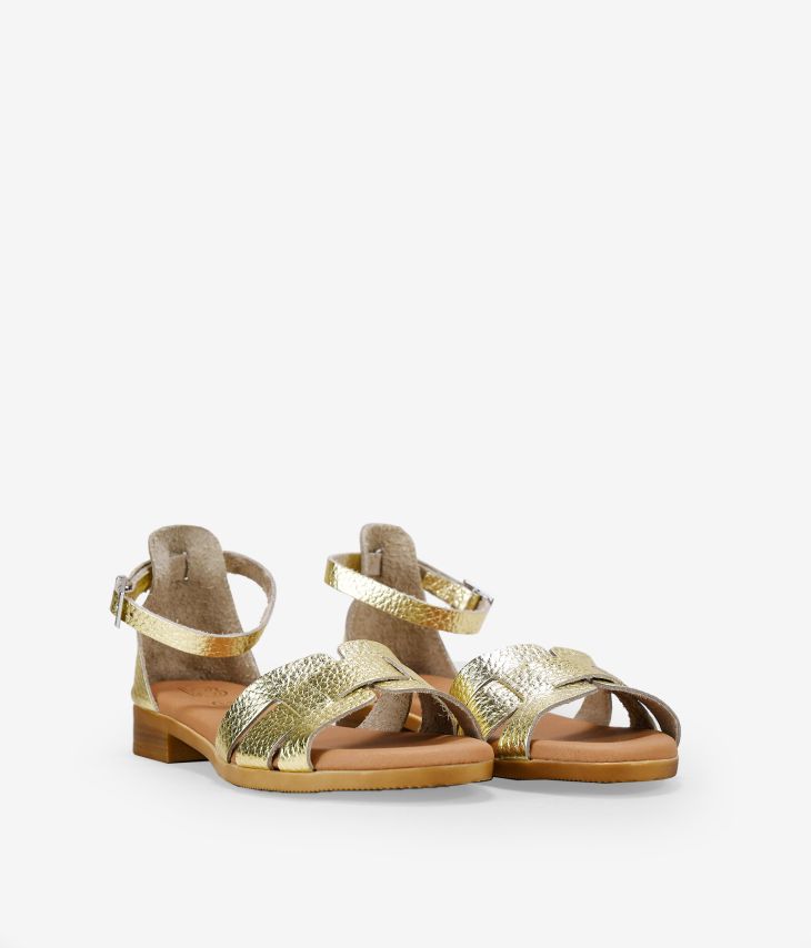 Sandales plates en cuir dorées