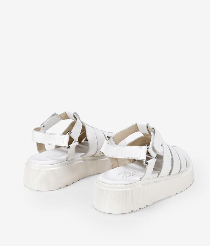 Beige leather sandals with velcro