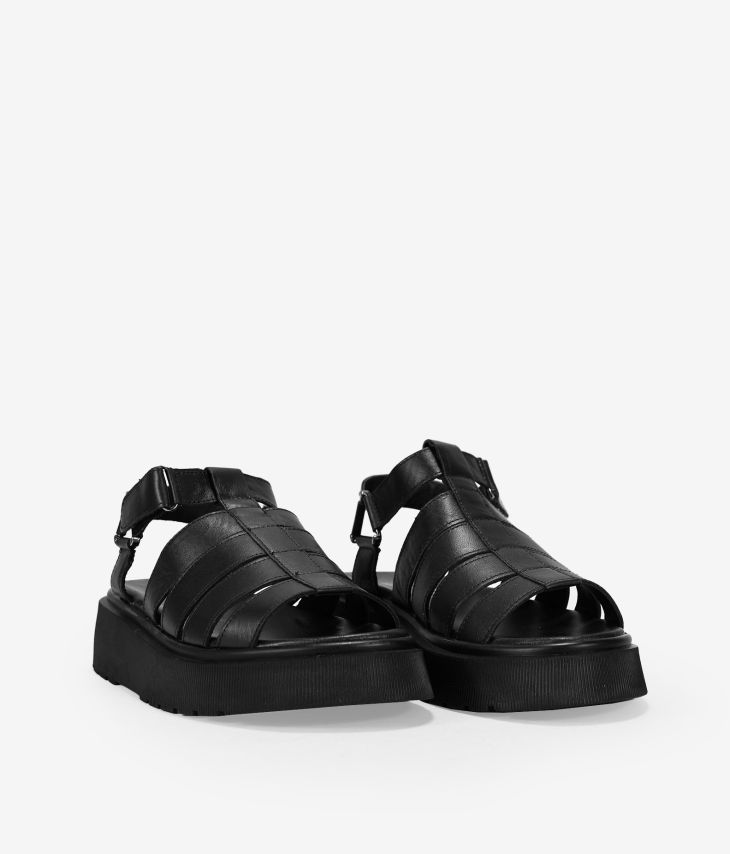 Sandales en cuir noir avec velcro