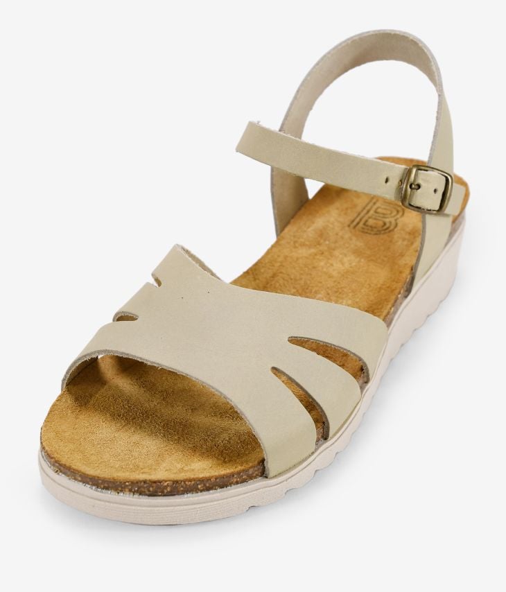 Sandales compensées en cuir beige