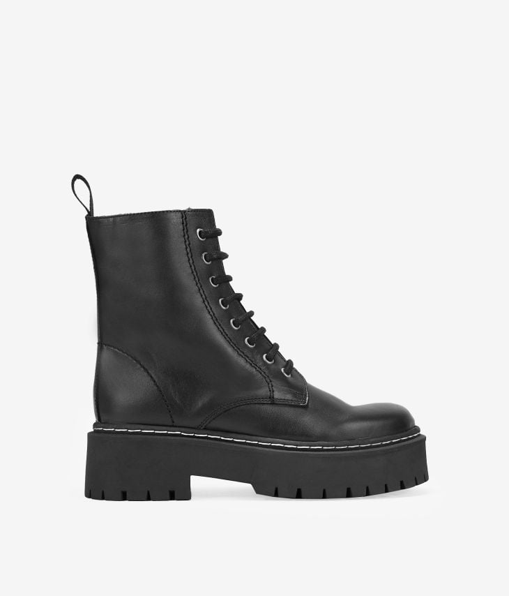 Black leather military boots with laces