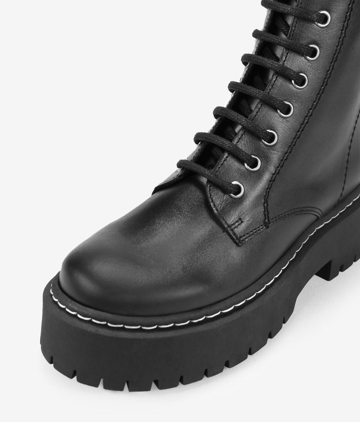 Black leather military boots with laces