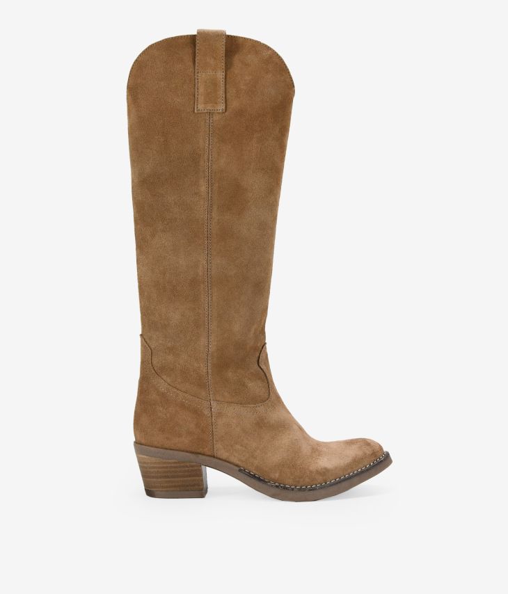 High mink cowboy boots in smooth suede leather