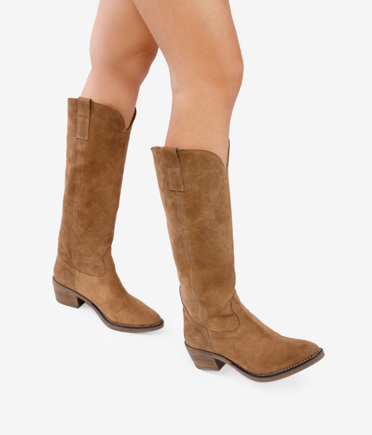 High mink cowboy boots in smooth suede leather
