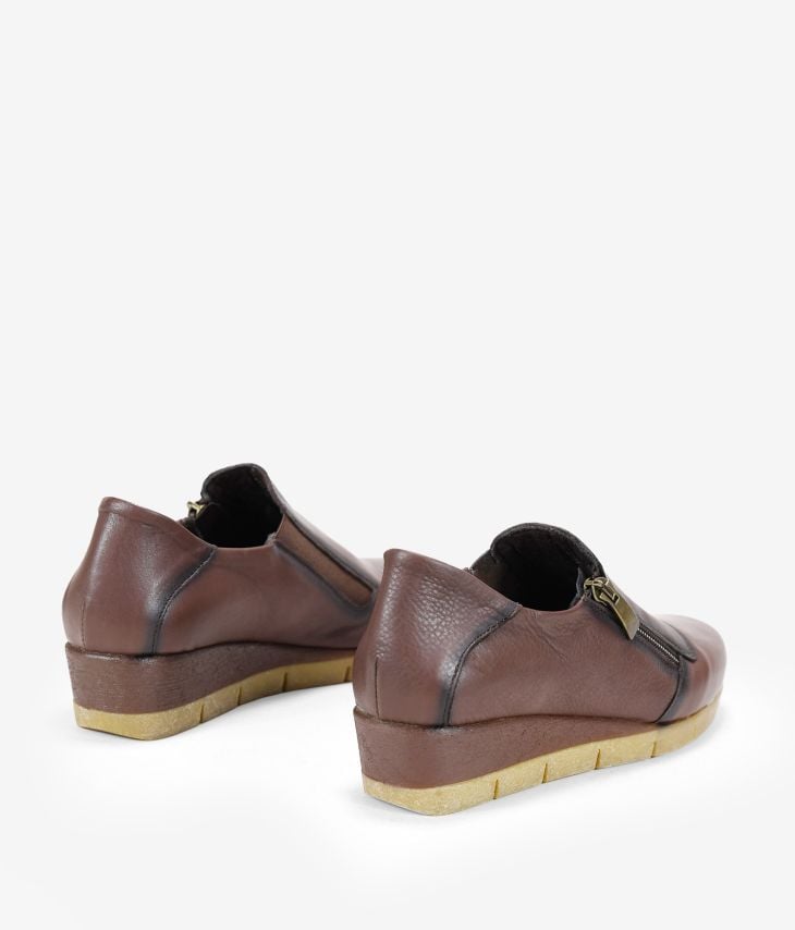 Brown leather wedge shoes