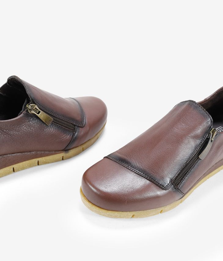 Brown leather wedge shoes