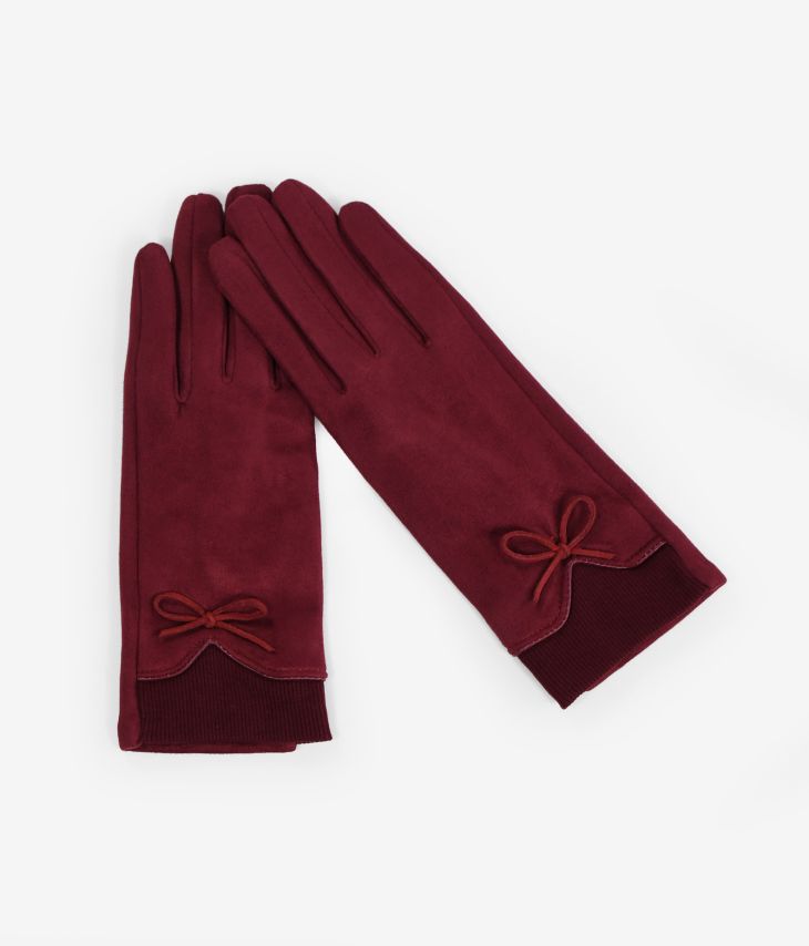 Garnet gloves with cuff and bow