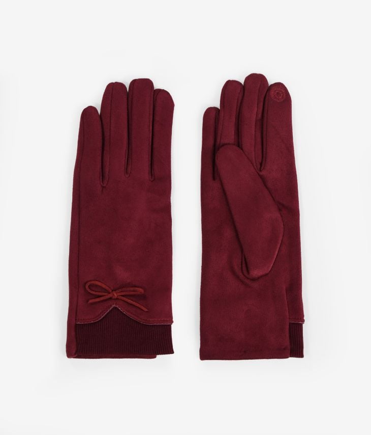 Garnet gloves with cuff and bow