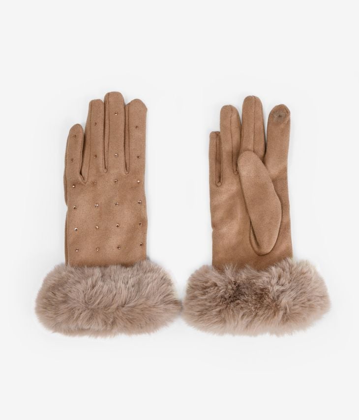 Taktile braune Handschuhe mit Strasssteinen
