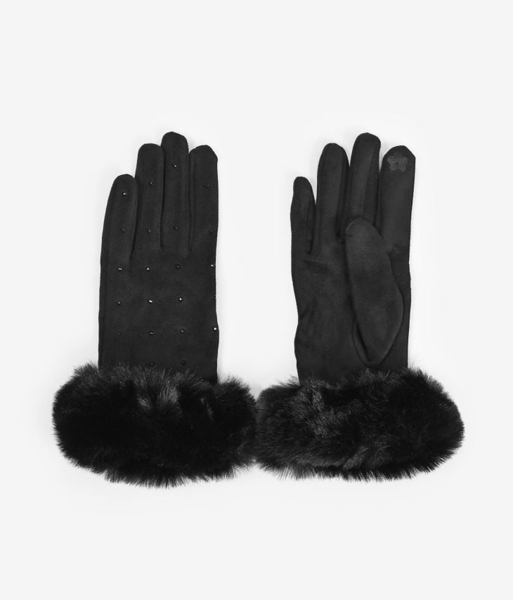 Taktile schwarze Handschuhe mit Strasssteinen