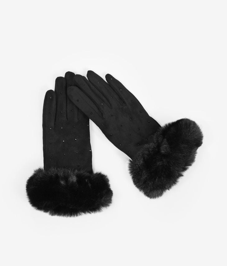 Taktile schwarze Handschuhe mit Strasssteinen