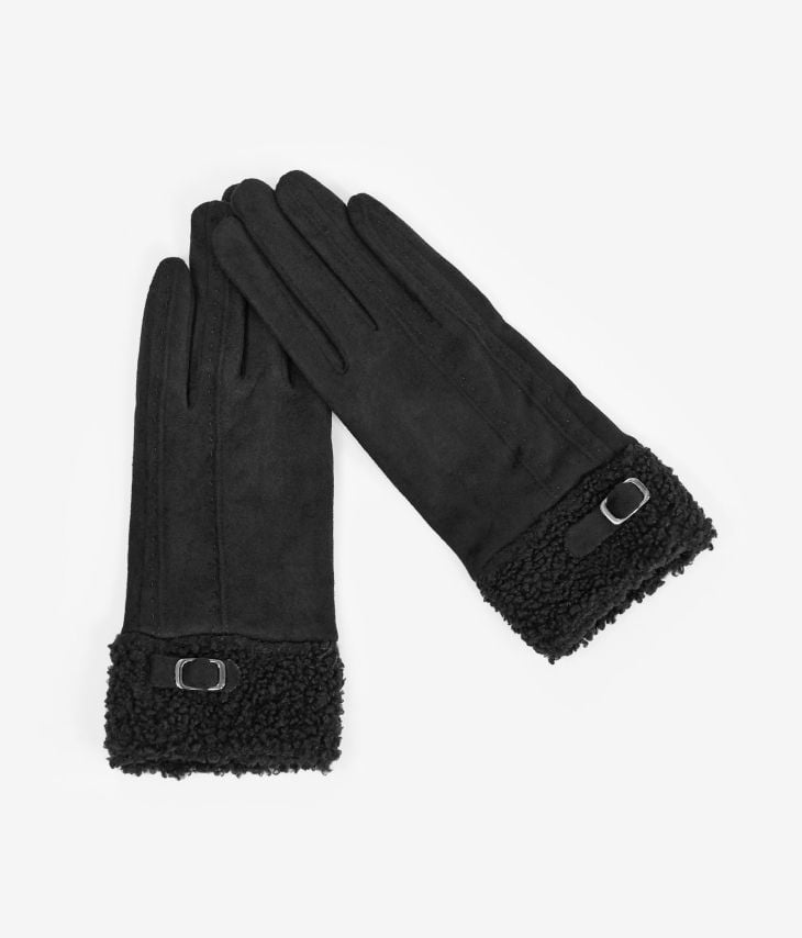 Schwarze Handschuhe mit Lammfellstulpe