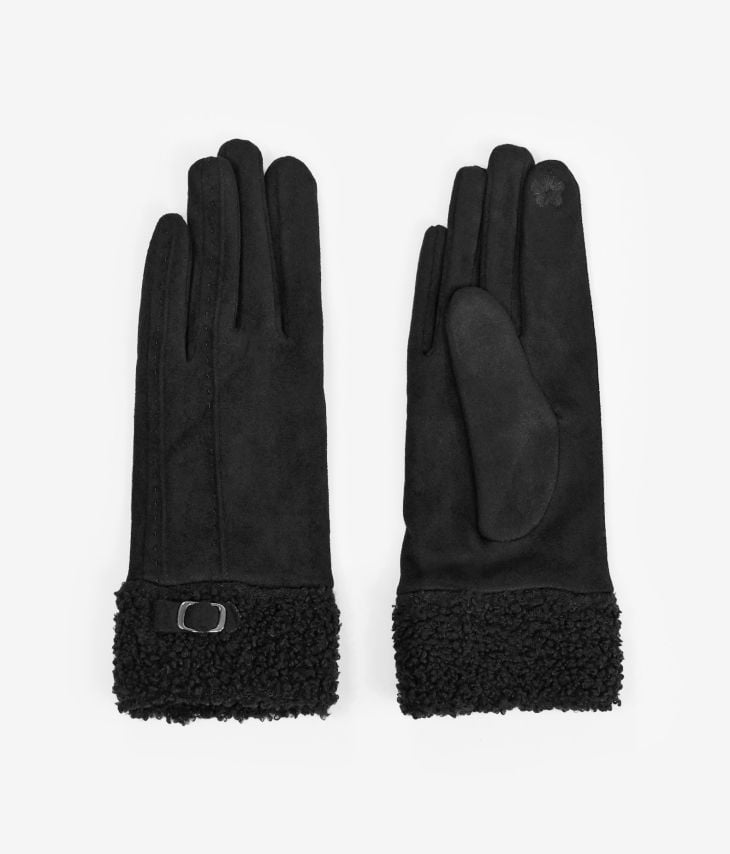 Schwarze Handschuhe mit Lammfellstulpe