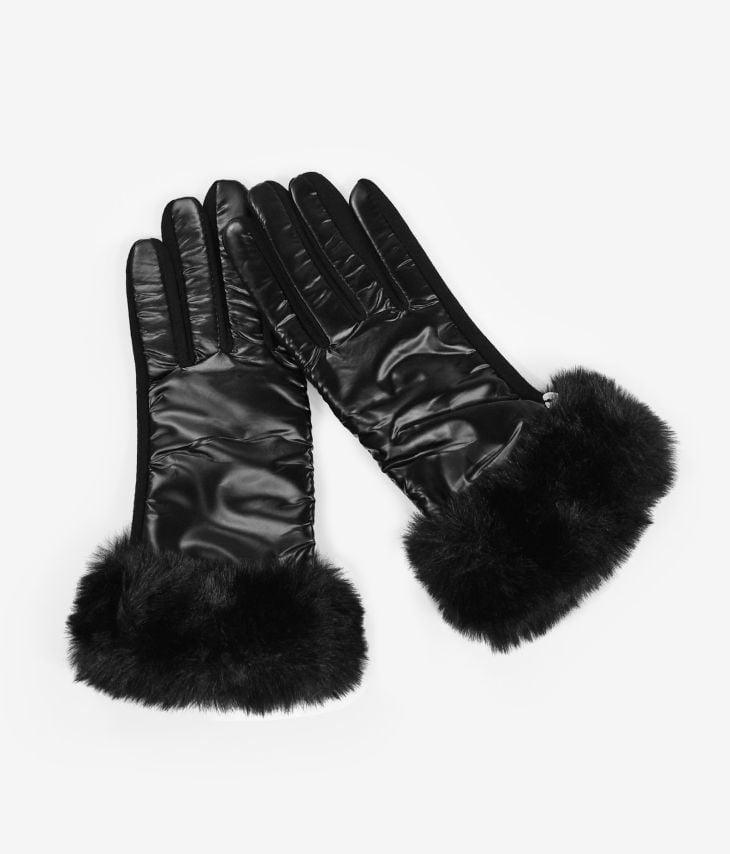 Black gloves with fur cuff
