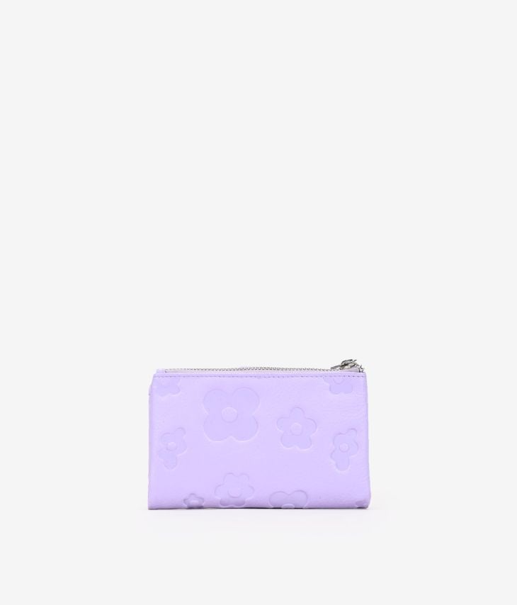 Carteira média de couro lilás com zíper e compartimentos