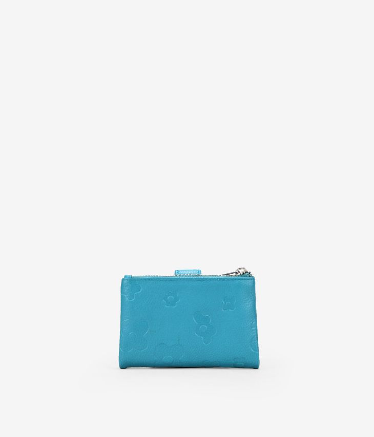 Petit portefeuille en cuir bleu avec fermeture éclair et compartiments