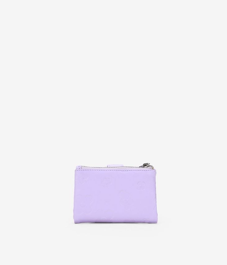 Petit portefeuille en cuir lilas avec fermeture éclair et compartiments