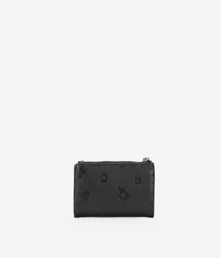 Petit portefeuille en cuir noir avec fermeture éclair et compartiments
