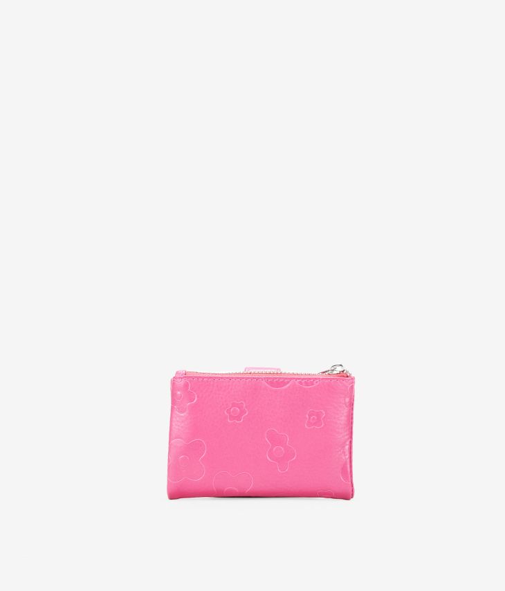Petit portefeuille en cuir rose avec fermeture éclair et compartiments