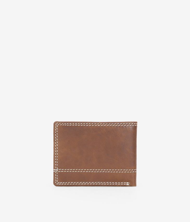 American brown leather wallet with stitching without purse