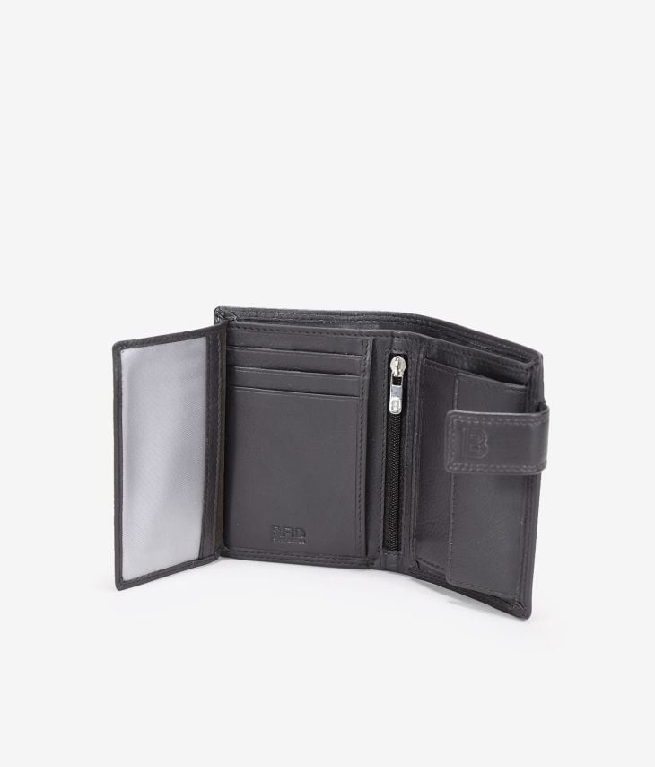 Brown leather wallet with flap and coin holder