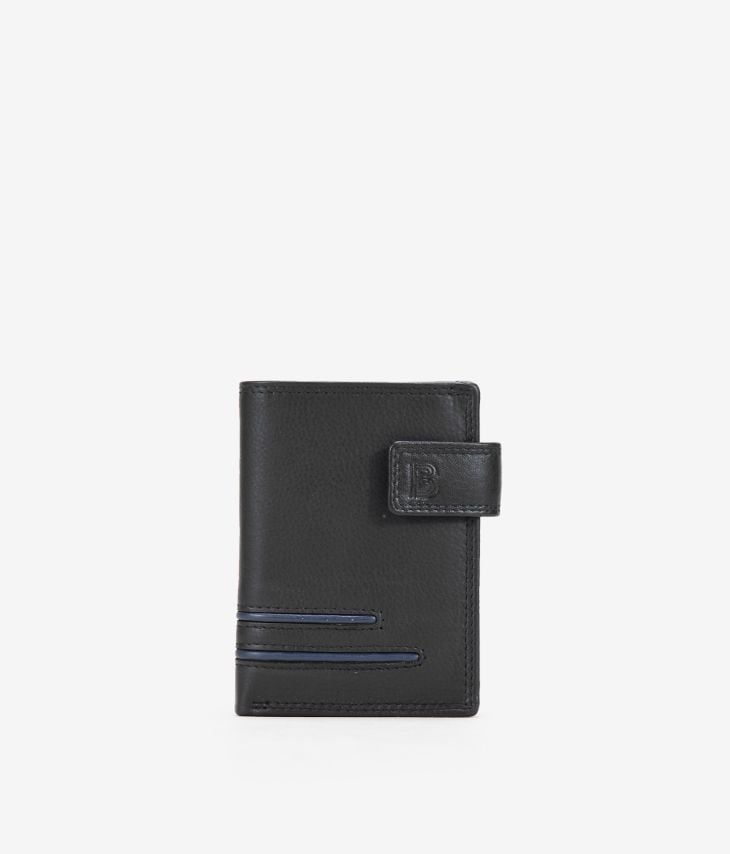 Portefeuille en cuir noir avec rabat et porte-monnaie