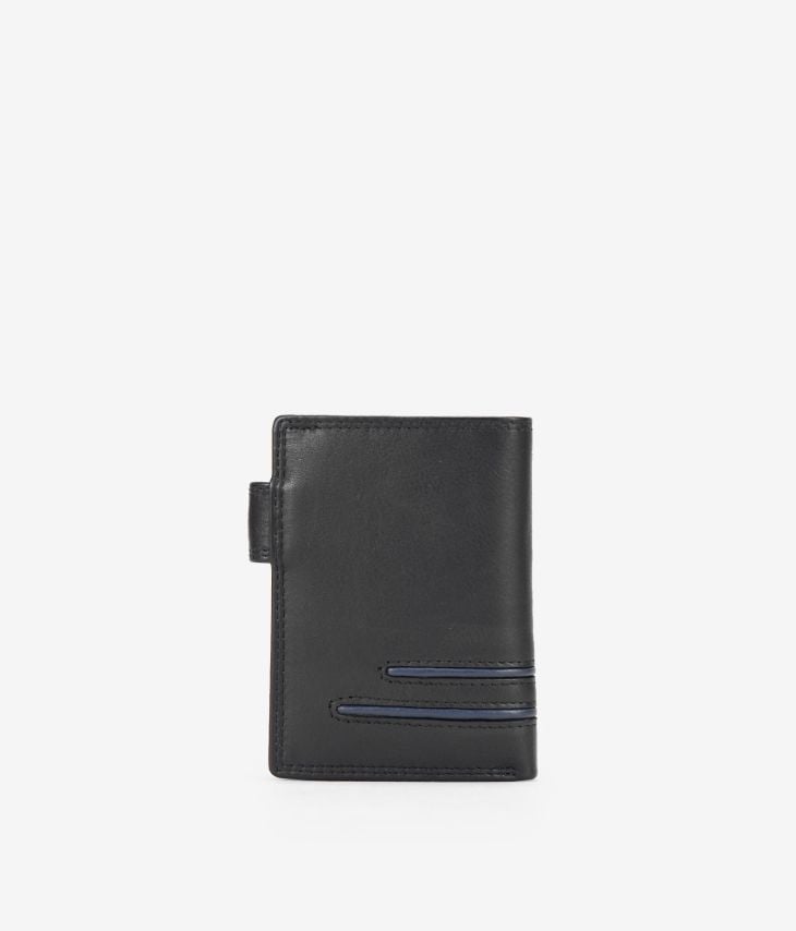 Black leather wallet with flap and coin holder