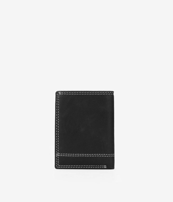 Black leather wallet with stitching and coin holder