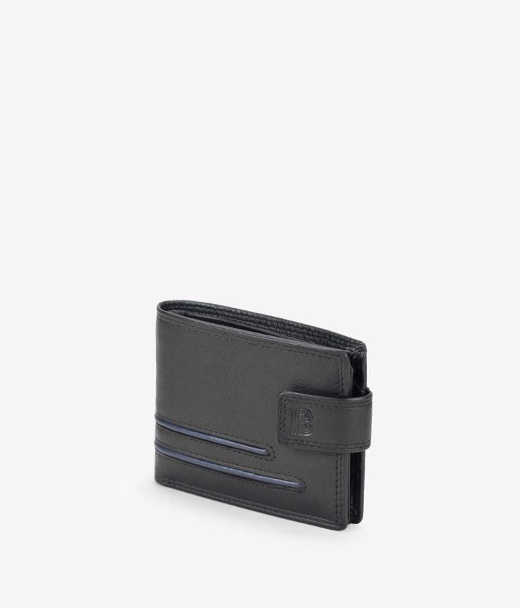 Portefeuille américain en cuir noir avec rabat et porte-monnaie