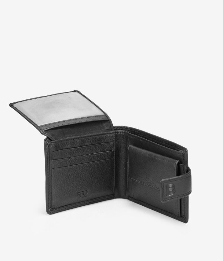 Portefeuille américain en cuir noir avec rabat et porte-monnaie